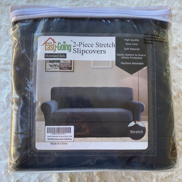 Easy-Going 2-Piece Stretch Oversized Sofa Slipcover Gray Furniture Protector - Picture 2 of 7